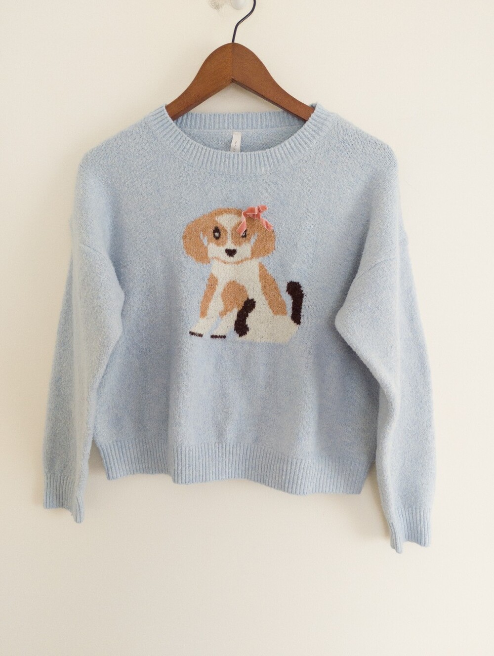Dreamers by Debut Puppy Dog Intarsia Bow Sweater Light Blue Small
